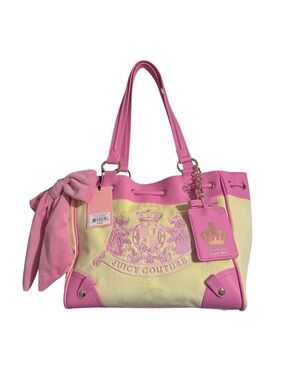 Juicy Couture Pink & Yellow Crest Tote with Bow Accent